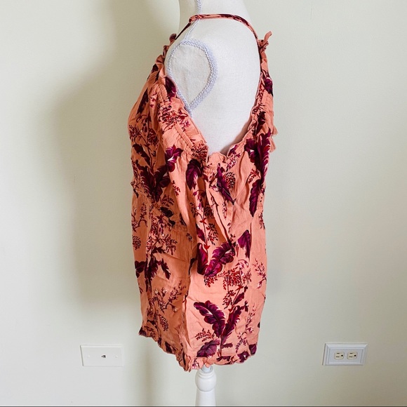 NWT TOPSHOP Pink Red Floral Cold Shoulder Romper Size Medium - Picture 6 of 11